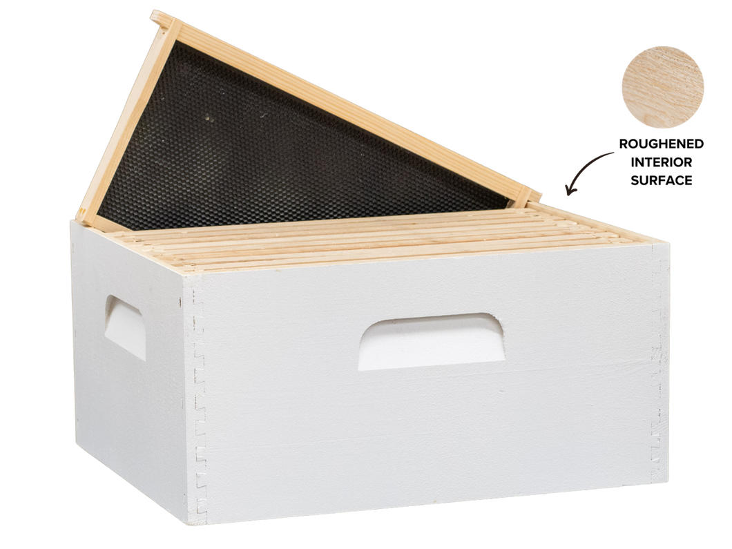 Propola 9-5/8 Assembled & Painted Deep Super- Roughened interior- Whit wood frames and foundations-Apimaye.