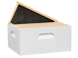 Apimaye Pura Fusion Hive - Single Brood- A white color wood brood box with wood frames and foundations.- Apimaye