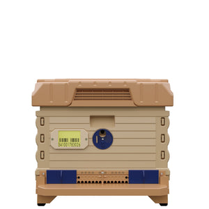Ergo PLUS Single Brood Box Beehive Set. Tan color hive with blue entrance-Apimaye