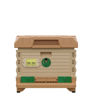 Ergo PLUS Single Brood Box Beehive Set. Tan color hive with green entrance-Apimaye