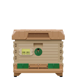Ergo PLUS Single Brood Box Beehive Set. Tan color hive with green entrance-Apimaye