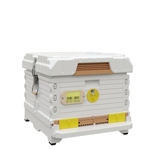 Ergo PLUS White Single Brood Box Beehive Set. White color hive with yellow entrance - Apimaye