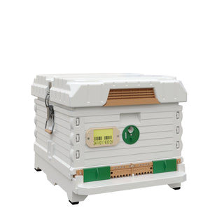 Ergo PLUS White Single Brood Box Beehive Set. White color hive with green entrance- Apimaye