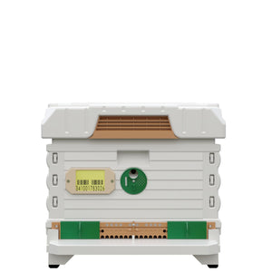 Ergo PLUS White Single Brood Box Beehive Set. White color hive with green entrance- Apimaye