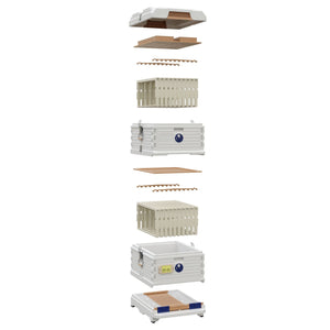 Ergo PLUS White Double Brood Box Beehive Set showing all the individual components- Apimaye