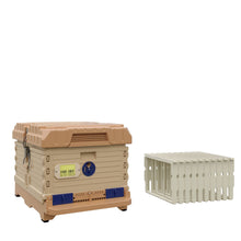 Load image into Gallery viewer, Apimaye Ergo Tan Color Hive with Pro Frames. Tan color hive with blue entrance. -Apimaye.